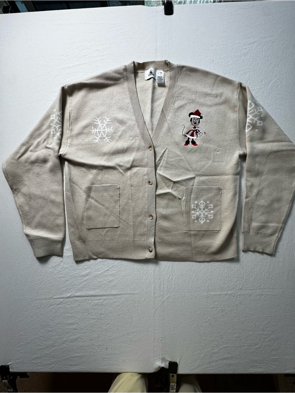 Disney Cream Holiday Mickey Embroidered Cardigan